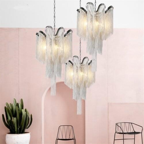 Nordic Gold Aluminum Chain Pendant Lights G9 LED Living Room Modern Luxury Tassels Pendant Lamps Bar Aisle Art Deco Fixtures