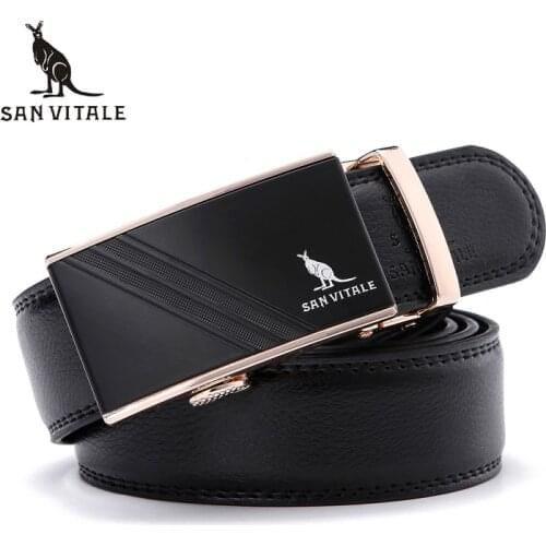 SAN VITALE Mens Belts Genuine Leather Luxury Male Strap for Dress Buckle Fancy Vintage Jeans Cintos Masculinos Ceinture Homme