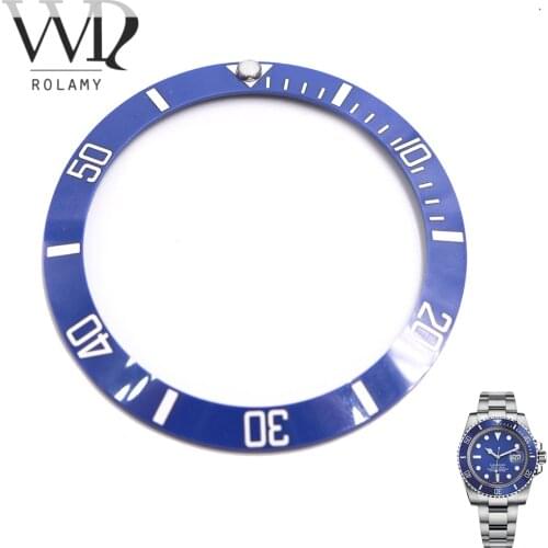 Rolamy Replacement Blue With White Writings Ceramic Bezel 38mm Insert made for Rolex Submariner GMT 40mm 116610 LN