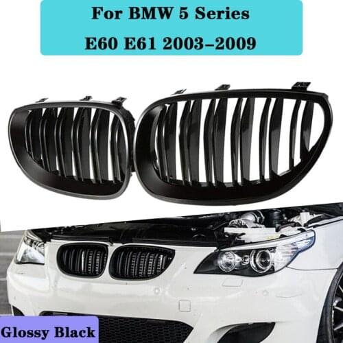 Front Bumper Hood Kidney Grill Replacement Dual Slat Sport Grilles for BMW 5 Series E60 E61 2003-2009 Glossy Black