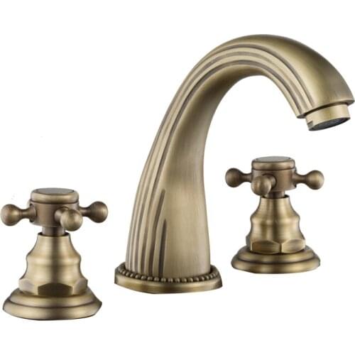 Retro Antique Bronze Brass Bathroom Faucet 3 Pcs Dual Handles Deck Mount Faucets KOLERTH