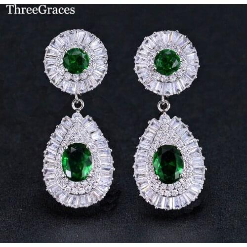 ThreeGraces New Arrival Classic Big Water Drop Full Inlay Cubic Zirconia Long Dropping Bridal Wedding Earrings For Women ER226