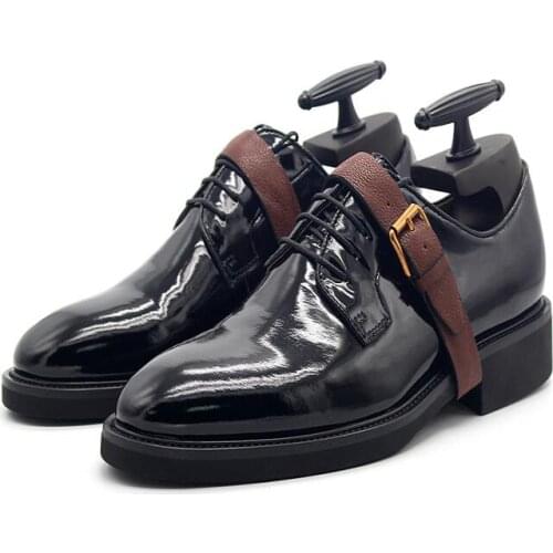High top formal shoes for men lace up point toe derby genuine leather black wedding party men shoes