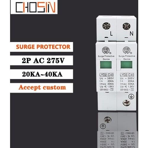 Surge Protector C40-2P 20ka~40ka 275V 385V 420V Ac Spd House Protective Low-voltage Arrester Device 1P+N Lightning Protection