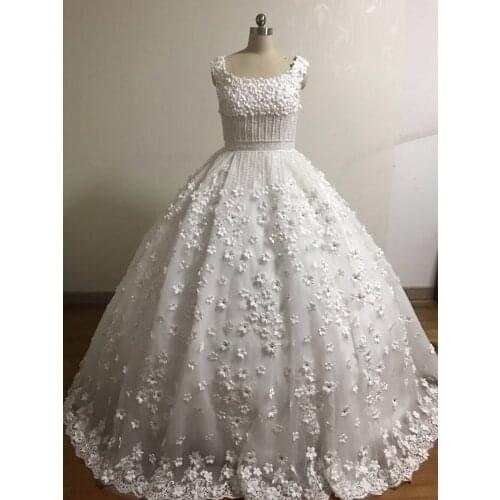 Vintage Vestidos De Novias Square Neck Appliqued Beaded Flowers Sleeveless Ball Gown Puffy Wedding Dresses