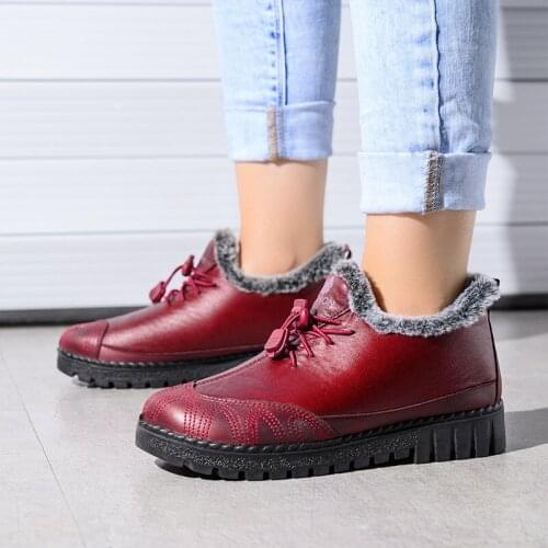Waterproof Shoes Warm Slip On Ladies Shoes 2020 Winter Shoes Women Pu Leather Flat Womens Warm Plus Size Snow Boots