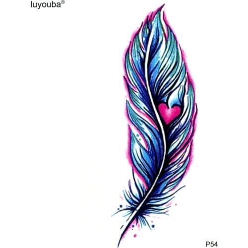 Red Heart Feather Waterproof Temporary Tattoos Men Tatuajes Temporales Glitter Tattoo Sleeve Tatoo henna Tattoo Stickers