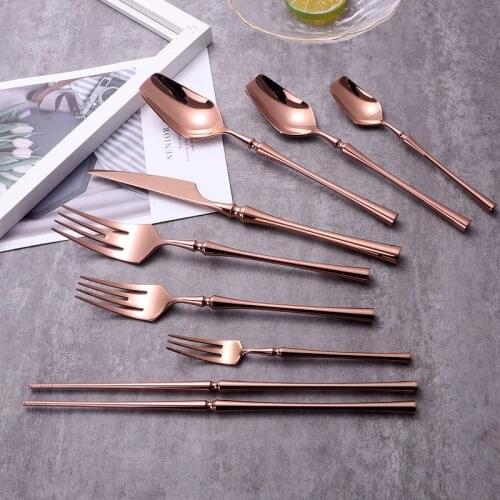 304 Stainless Steel Rose Gold Dinnerware Set Unique Cutlery Mirror Polish Silverware Dinner Knife Fork Spoon Tableware Set