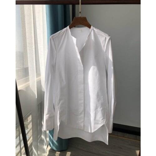 Women Shirt Cotton Shirt Long Sleeve Shirt with Rounded Hem Womens Tops and Blouses