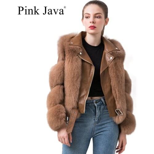 PINK JAVA QC20066 new arrival women winter coats real fox fur jacket real leather jackets genuine sheepskin luxury fur clothes