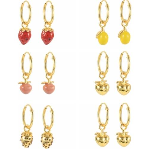 CANNER 925 Sterling Silver Hoop Earrings Pomegranate Lemon Avocado Fruits Pendant Piercing Drop Earrings for Women Fine jewelry