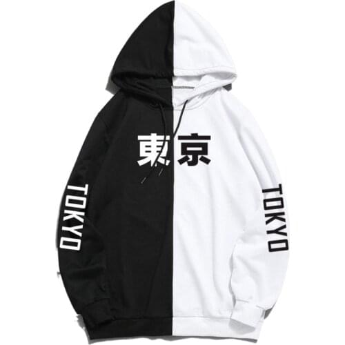 Womens Hoodies Sweatshirts Japan Tokyo Print Hit Color Patchwork Pullovers 2020 Autumn Harajuku S-2XL Tracksuits