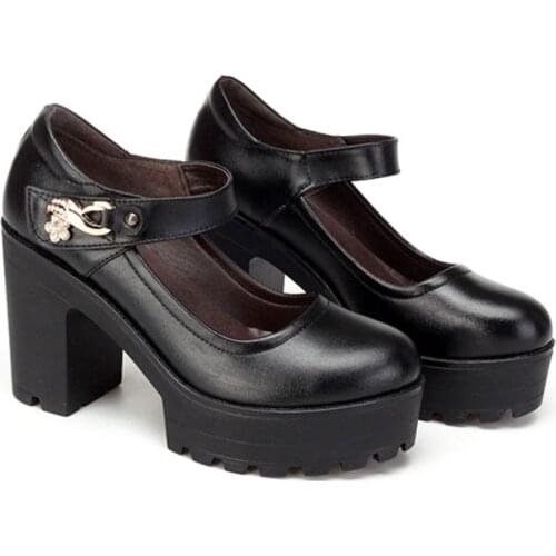 Top Quality Genuine Leather Shoes Women Block Heel Platform Pumps Spring 2021 Spring High Heels Mary Jane Shoes Mother Shoe