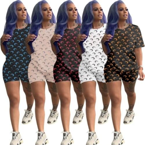 2021 Moon printed two piece set women bodycon rompers streetwear fashion clothing women summer sets