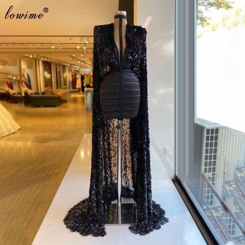 High Fashion Black Evening Dresses 2021 Sequins Mini Photography Dresses For Women Party Film Opening Ceremony Gowns Vestidos