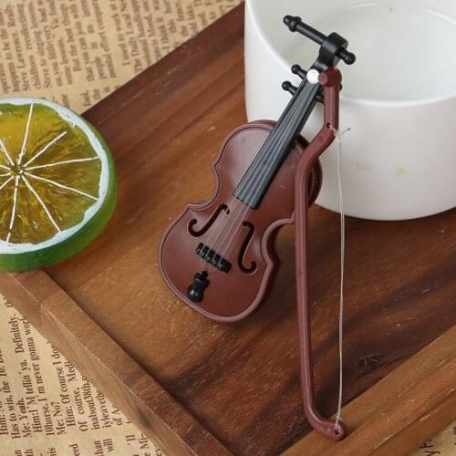 1 Set Plastic Mini Violin Dollhouse Crafts Music Instrument Miniatures DIY 1/12 Dolls House Wooden Violin 3.1*8.2CM