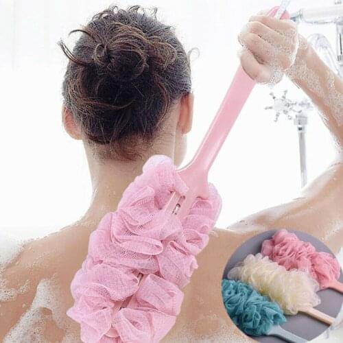 1pc Long Handle Bath Brush Back Bath Shower Scrubber Body Soft Mesh Scrub Puff Clean Oneself Bath Back Brush Sponge