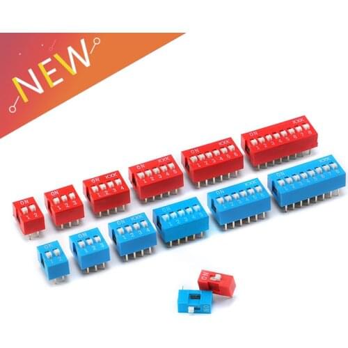 10Pcs Snap Type Switch Module 1 2 3 4 5 6 7 8 Bit 2.54mm Position Way DIP Pitch Toggle Switch Blue Snap Switch Dial Switch