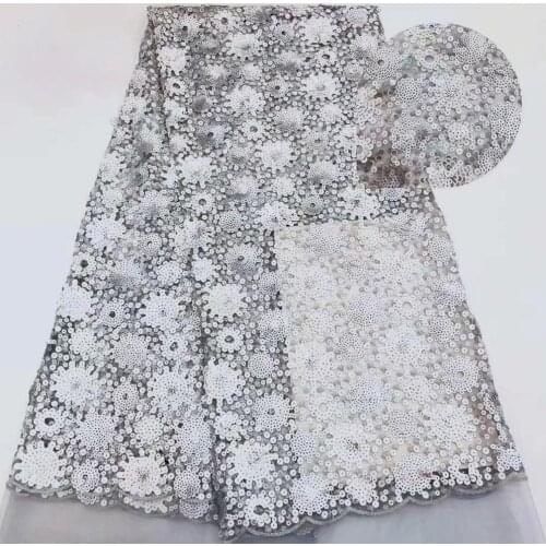 2019 High quality Swiss organza French Nigerian sequence net lace African glitter tulle mesh sequins lace fabric for lady 5yards