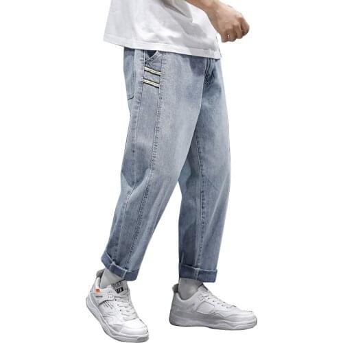 2021 Streetwear Hip Hop light blue Mens jeans Cargo Pants Elastic Harun pants Joggers Pants In Spring and Autumn Men Clothing