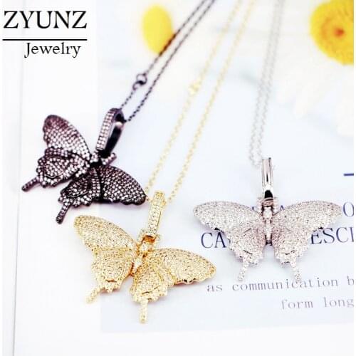 4PCS, Clear CZ Micro Pave Cubic Zircon Butterfly Pendant Necklace Jewelry For Women Girl Gift