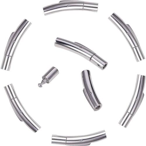 5 Sets Stainless Steel Leather Cord End Clasps Bayonet Curved Tube Column Clasps Connectors for Bracelets Buckle Jewelry Making