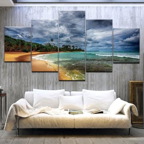 5 Panel HD Print The beach sea trees Landscape wall posters Canvas Art Painting For home living room decoration