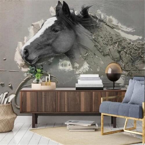 Milofi custom large mural wallpaper European 3D relief abstract white horse TV background wall photo decorative painting