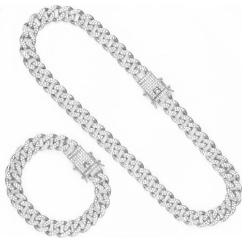 Hip Hop 13mm Cuban Link Chain For Men Iced Out Bling Cuban Chain Rhinestone Chaine Homme Fashion Men Jewelry Wholesale