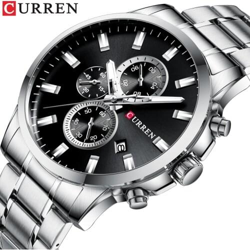CURREN New Brand Men Watch Fashion Sports Quartz Watches Mens Stylish Chronograph Watch Stainless Steel waterproof montre homme