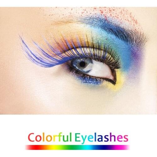 Mangodot Colourful False Mink Eyelashes Red Pink Cosplay Colored Blue Cilios Makeup Eyelashes Extension 3D Colour Fake Lashes