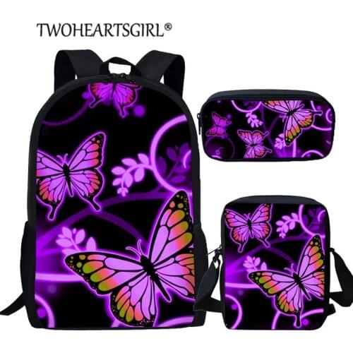 Twoheartsgirl Color Butterfly Pattern for Children School Bags Set Kids Girls Bookbags Elementary Primary School Bag Escolar