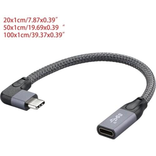 100W PD 5A Curved USB3.1 Type-C Extension Cable 4K @60Hz 10Gbps USB-C Gen 2 Extender Cord For Macbook Nintend H P Laptop 1M