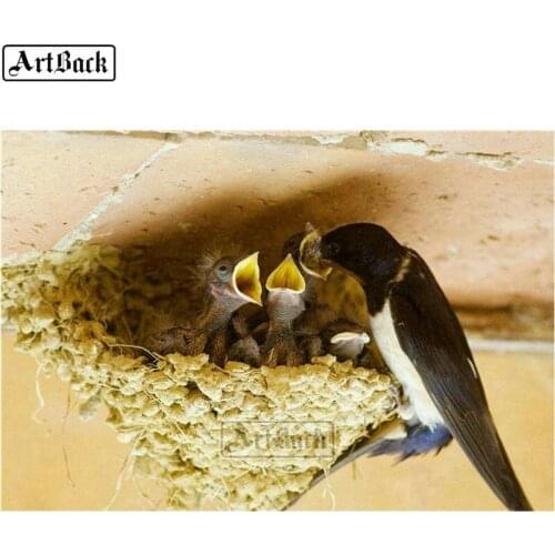 Full square 5d diy diamond painting bird mother and child 3d diamond mosaic animal cross stitch diamond embroidery sticker