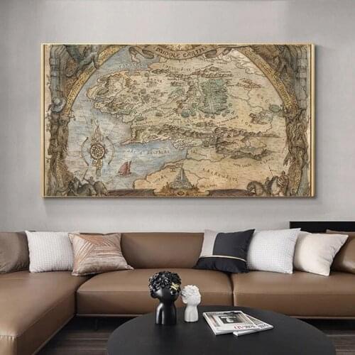 Middle Earth Map Movie Classic Film Pictures On Wall Art Canvas Painting For Living Room Bedroom Posters And Prints Home Decor