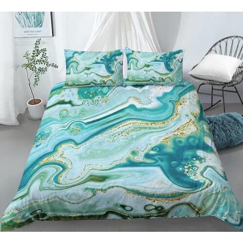 Marble Texture Bedding Set Queen Golden Green Blue Duvet Cover Quicksand Bed Cover 2/3-Piece Luxury Bedspread