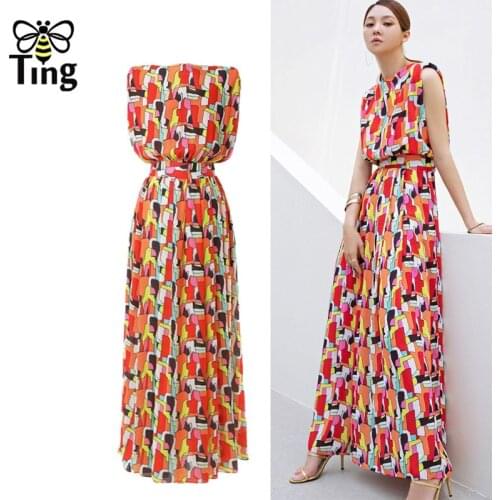 Tingfly Runway Fashion Color Block Hit Geometric Summer Chiffon Maxi Long Dress Party Evening Dresses Boho New Elbise Robes Traf