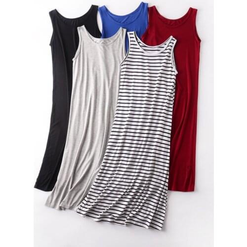Summer Modal Nightgowns For Women Dressing Gown Black Gray Nightshirts Woamn Long Nightdress Sleeveless Vest Stripe Sleepwear