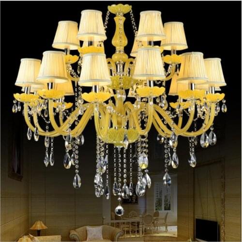 Tiffany Yellow Clear Crystal Chandelier Lustre Crystal Chandelier 18Arms D950mm E14 AC Optional Lustres De Cristal Chandelier