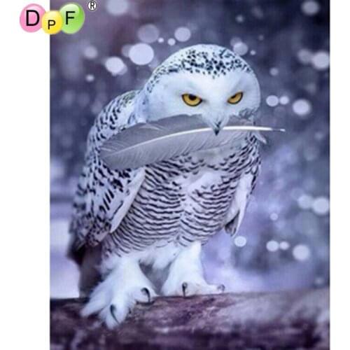 DPF New 5D Diy diamond painting kit 3D cross stitch Full Round Diamond embroidery Diamond Mosaic Home Wall Owl Dangling Feather