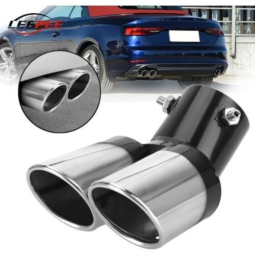 LEEPEE Car Accessories Exhaust Trim Muffler Pipe Tail Decoration Double Outlet Hole Car Styling Universal Stainless Steel Curved