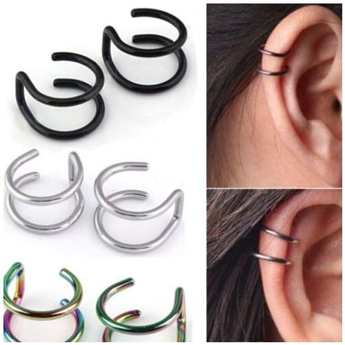 Stainless Steel Double And Double Loop Ear Cuff Clip Non Piercing Closure Rings Fake No Piercing On Earring Tragus Cartilage