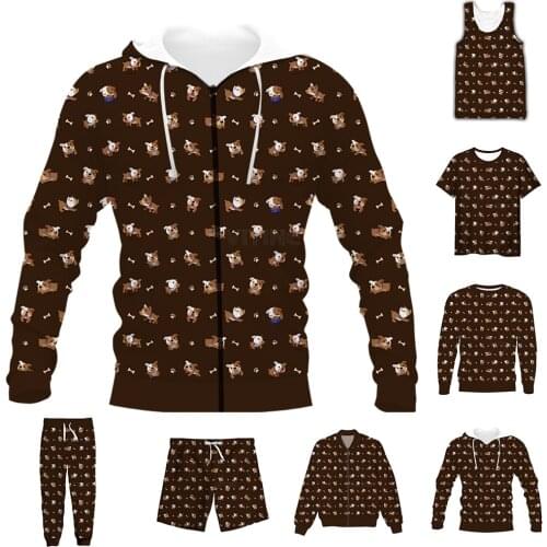 New Funny 3D Full Print Animal Cartoon Bulldog T-shirt/Sweatshirt/Zip Hoodies/Thin Jacket/Pants Four Seasons Casual Suit V56