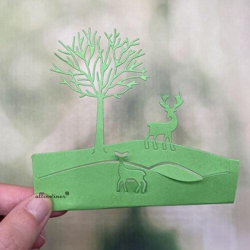 New Tree deer slope background Metal Cutting Dies for DIY Scrapbooking Album Paper Cards Decorative Crafts Embossing Die Cuts
