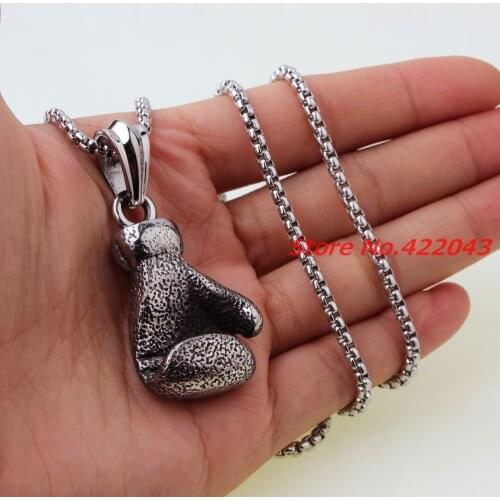 New Fashion Mens Womens 316L stainless Steel 3D Boxing Glove Silver Color Pendant Necklace Free Box Chain Charm Rocky Gift