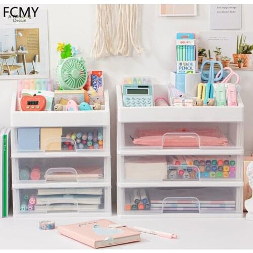 Transparent Large Capacity Drawer Type Desktop Storage Box Plastic Notebook Cosmetic Lipstick Shelf School Office Stationery