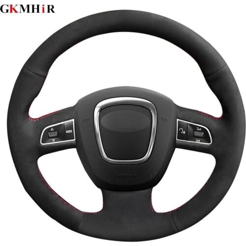 DIY Black Suede Leather Car Steering Wheel Cover for Audi A4 (B8) 2008-2010 A3 (8P) 2008-2013 A5 2008-2010 A6 (C6) 2007