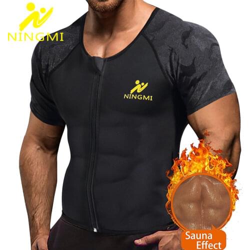 NINGMI Slim Waist Trainer Mens Sport Tops Neoprene Suana Shirts Shapewear Weight Loss Body Shaper Strap Breathalbe Mesh Tank Top