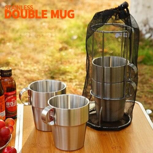 Outdoor Camping Non-magnetic 6Piece Cup Stainless Steel Double-layer Mug Picnic Insulation And Anti-scalding Coffee Cup Beer Mug