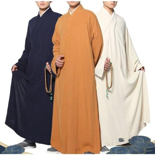 Unisex Linen&cotton Buddhist shaolin monk kung fu robe meditation suits lay zen uniforms costume blue/gray/red/yellow